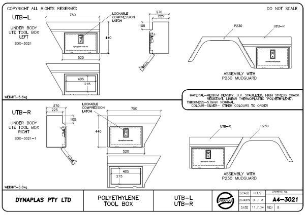 Poly Ute Tool Box Tech drawing click to enlarge
